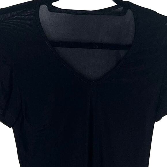 Y2K Sheer Top Short Sleeve Basic Vintage T-Shirt Stretch V-Neck Blouse Black S - Picture 3 of 8